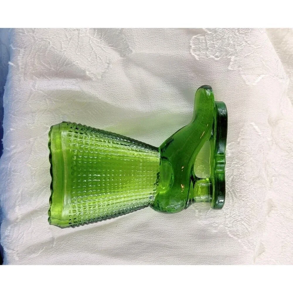 LE Smith Ice Skate Boots Pair Green Pressed Glass Vase Toothpick Holder 3.5